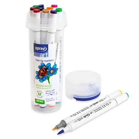 Carioci 2 capete SPREE Art, 12 culori/set