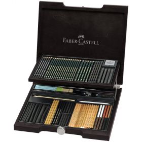 Creioane FABER-CASTELL PITT Monochrome 95 buc/set, cutie lemn, FC112971