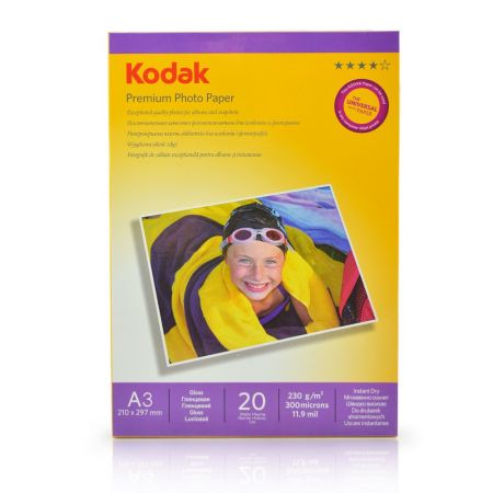Hartie foto inkjet lucioasa KODAK, A3, 230 g/mp, 20 coli/top