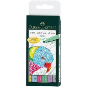 Marker cu varf pensula pastel FABER-CASTELL Pitt Artist Pen, 6 buc/set, FC167163