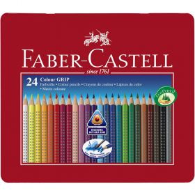 Creioane colorate 24 culori/set FABER-CASTELL Grip 2001, cutie metal, FC112423