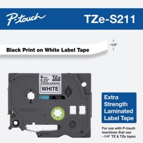 BANDA LAMINATA ADEZIVA BLACK ON WHITE TZES211 ORIGINAL BROTHER P-TOUCH 6MM