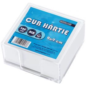 Cub din hartie alba 9x9cm cu suport 500 file/set