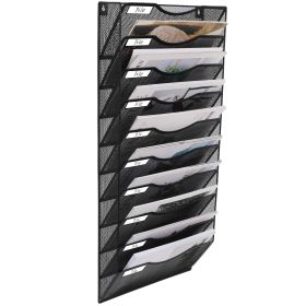 Suport de perete vertical pentru documente, metalic, 10 rafturi, Mesh 658-10B