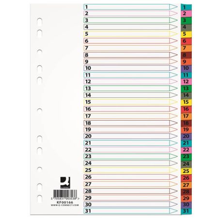 Index carton Mylar, numeric 1-31, margine color, Q-CONNECT