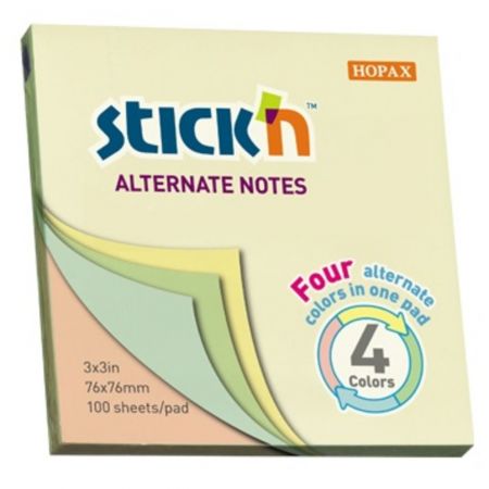 Postit autoadeziv 76 x 76 mm, 100 file STICK'N Alternate