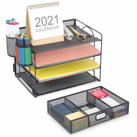 Set 3 tavite documente, cu sertar si suport pixuri, Mesh