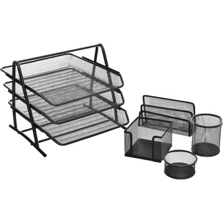 Set 5 piese organizare birou, metal, Mesh