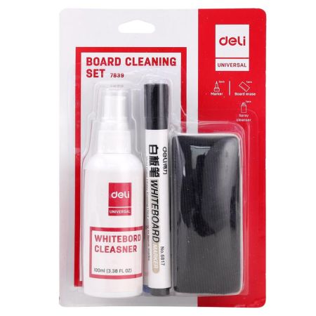 Set curatare table magnetice cu burete, spray si 2 markere, DELI