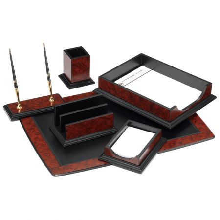 Set de birou lux din piele ecologica FOROFIS, 7 piese - maro