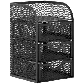 Suport accesorii birou, metalic, cu 3 sertare Mesh 3173