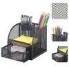 Suport accesorii birou, metalic, 3 compartimente si 1 sertar, Mesh 9061