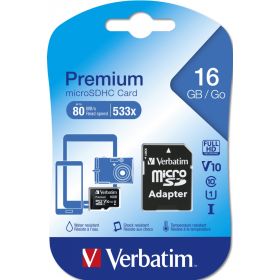 Card memorie micro SD 16 gb, clasa 10 si adaptor VERBATIM Premium