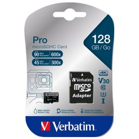 Card memorie micro SD 128GB, clasa 10 si adaptor VERBATIM Pro