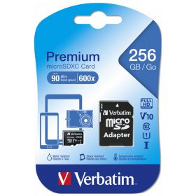 Card memorie micro SD 256 gb, clasa 10 si adaptor, VERBATIM Premium