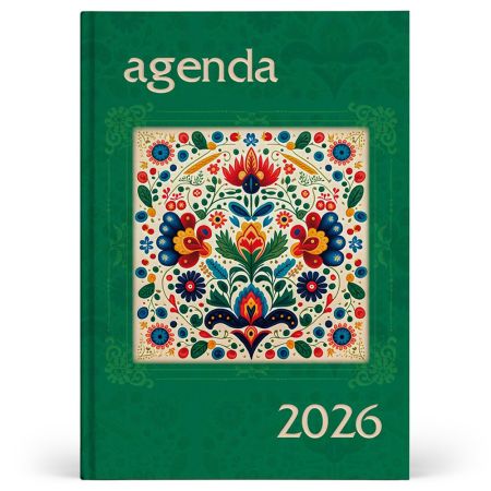 Agenda A5 zilnica, datata 2026, motive folclorice