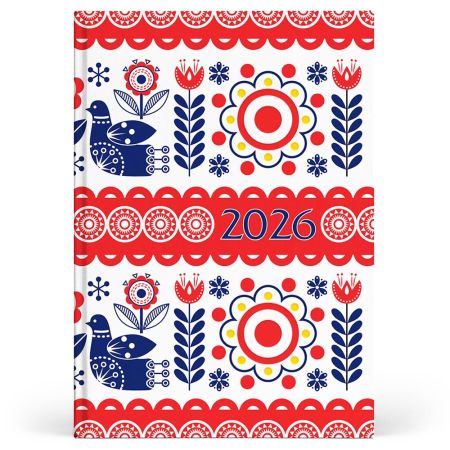 Agenda A5 zilnica, datata 2026, motive traditionale