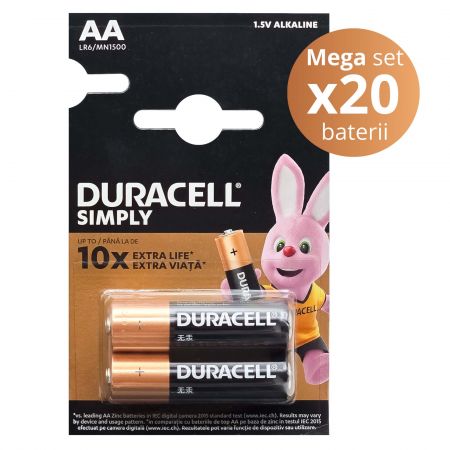Baterii alcaline DURACELL Simply, LR6/AA, 20 buc/set
