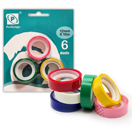 Banda adeziva colorata 12mm x 10m, PERFECTAPE, 6 buc/set