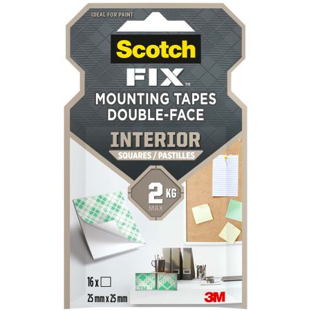 Pastile adezive pentru montaj, 25x25 mm, SCOTCH Fix 3M, 16 buc/s