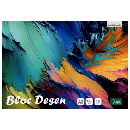 Bloc de desen A3, 140 g, PAPERLAND, 15 file