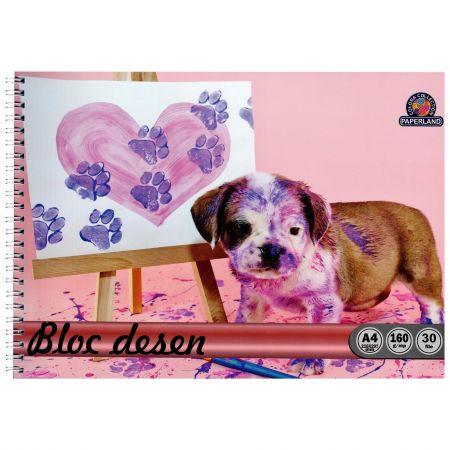 Bloc de desen cu spirala A4, 160 g, PAPERLAND, 30 file
