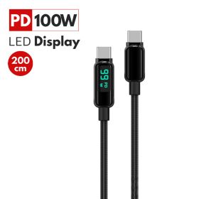 Cablu date Type-C la Type-C, cu display, PD 100W, 2 m, LEMONTTI Aluminium