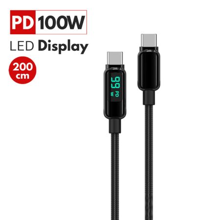 Cablu date Type-C la Type-C, cu display, 100W, 2 m, LEMONTTI