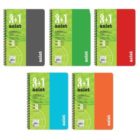 Caiet cu spirala A4, 100 file, 4 sectiuni, coperta plastic, KESKIN COLOR Asist