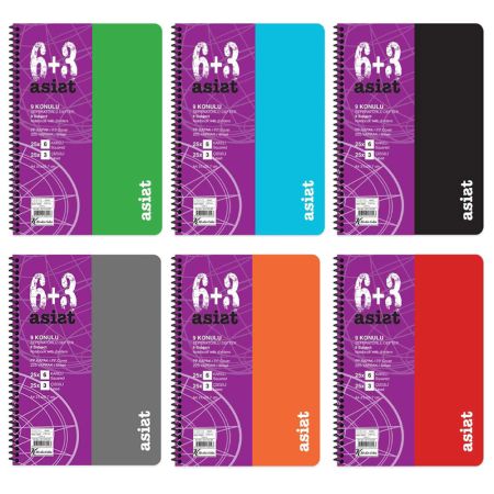 Caiet cu spirala A4, 225 file, 9 sectiuni, KESKIN COLOR Asist