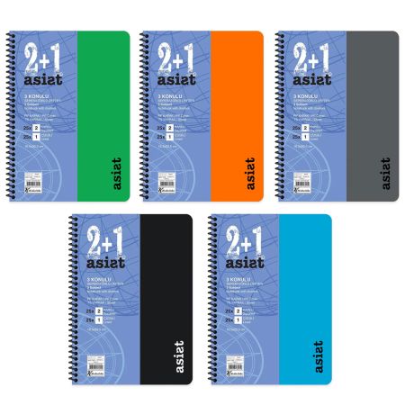 Caiet cu spirala A5, 75 file, 3 sectiuni, KESKIN COLOR Asist