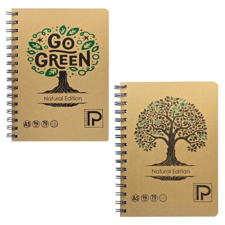 Caiet cu spirala A5, coperta kraft, 96 file, PAPERLAND Go Green