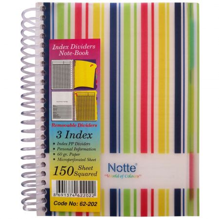 Caiet cu spirala si index, A6, 150 file, coperta plastic, NOTTE 