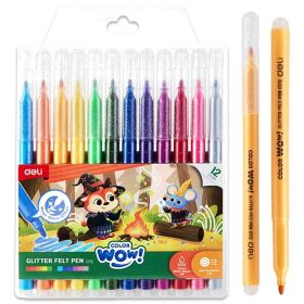 Carioci cu sclipici 12 culori/set, DELI Glitter Color Wow