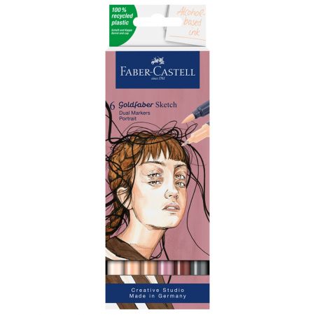 Markere 2 capete FABER-CASTELL Goldfaber Sketch, 6 culori/cutie
