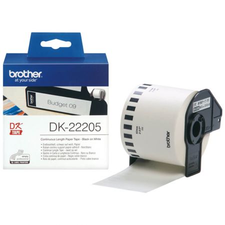 BANDA CONTINUA HARTIE 62MM BLACK ON WHITE DK22205 ORIGINAL BROTHER P-TOUCH QL-1050