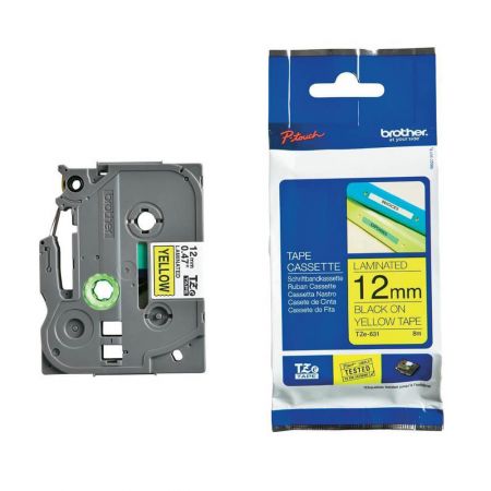 BANDA LAMINATA ADEZIVA BLACK ON YELLOW TZES631 ORIGINAL BROTHER P-TOUCH 12MM