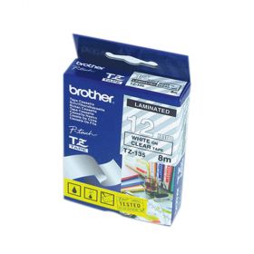 BANDA LAMINATA WHITE ON CLEAR TZE135 ORIGINAL BROTHER P-TOUCH 12MM