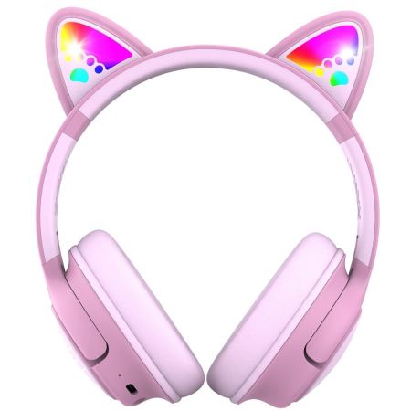 Casti bluetooth pentru copii, cu lumini, POWERLOCUS Bobo Cat