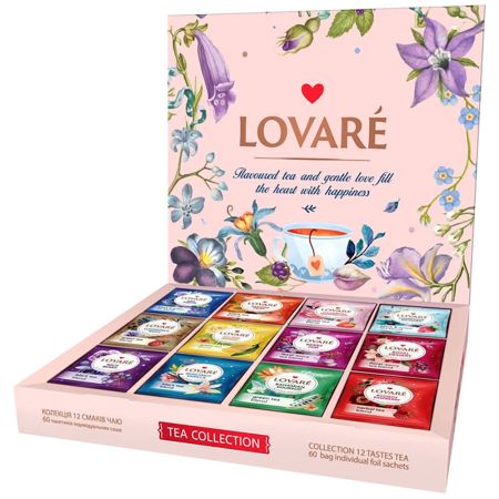 Set cadou ceai 12 arome LOVARE Flowers and Tea, 60 plicuri/cutie