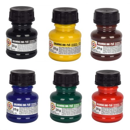 Cerneala penru desen KOH-I-NOOR, 6 buc/set