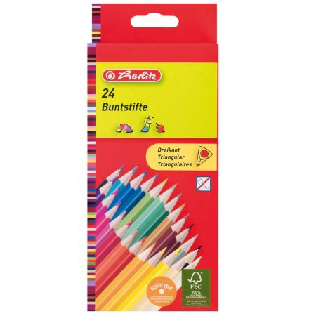 Creioane colorate triunghiulare, 24 culori/set, HERLITZ 