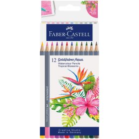 Creioane colorate acuarela FABER-CASTELL Goldfaber Aqua Tropical Blossom, 12 culori/set, FC114610