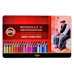 Creioane colorate acuarela KOH-I-NOOR Mondeluz Aquarelle 3725, 36 buc/set, cutie metal