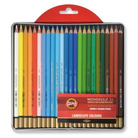 Creioane colorate acuarela KOH-I-NOOR Mondeluz Aquarelle Landscape 3724, 24 buc/set, cutie metal