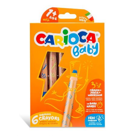 Creioane copii 1 an CARIOCA Baby 3 in 1, 6 culori/set