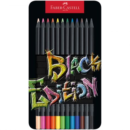 Creioane desen hartie neagra FABER-CASTELL Black Edition, 12 buc
