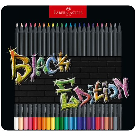 Creioane desen hartie neagra FABER-CASTELL Black Edition, 24 buc