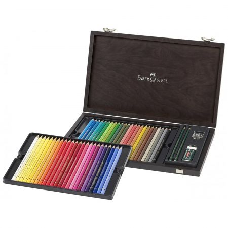 Set creioane colorate FABER-CASTELL 48 bucati, cutie lemn