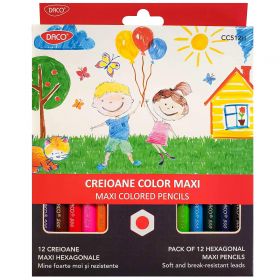 Creioane colorate hexagonale DACO Maxi CC512H, 12 buc/set